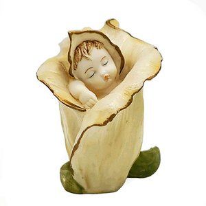 Vintage Sleeping Baby Flower Petals Figurine Resin